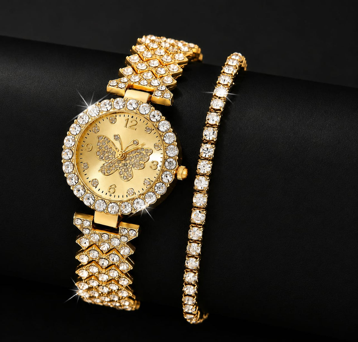 Womens Butterfly Quartz Watch And Bracelet Set