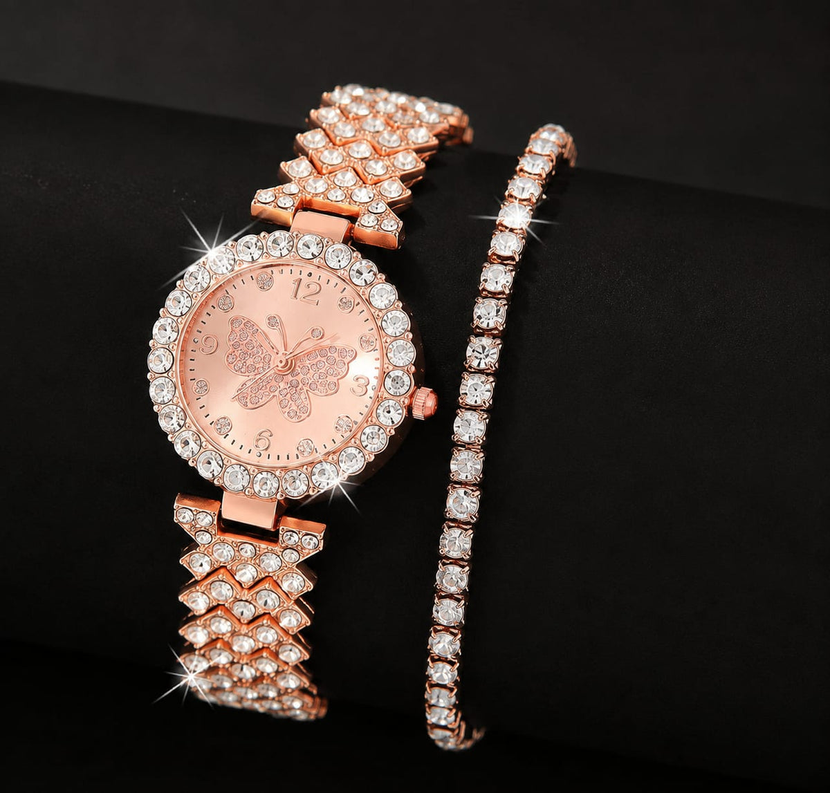 Womens Butterfly Quartz Watch And Bracelet Set