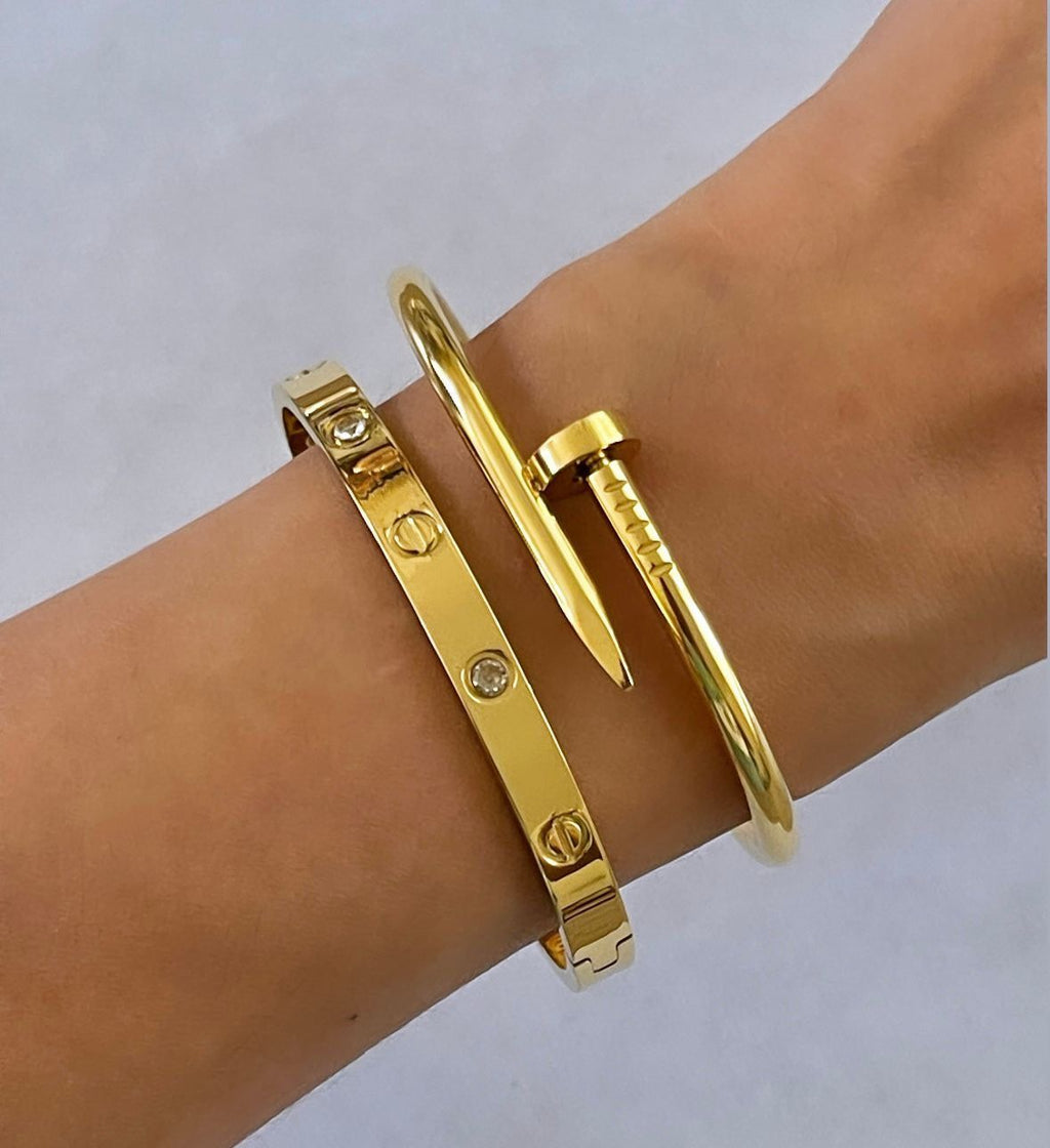 3-Piece Golden Cartier & Nail Style Bracelet Set